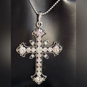 Premier Designs Silver tone Swarovski Crystal Cross Necklace